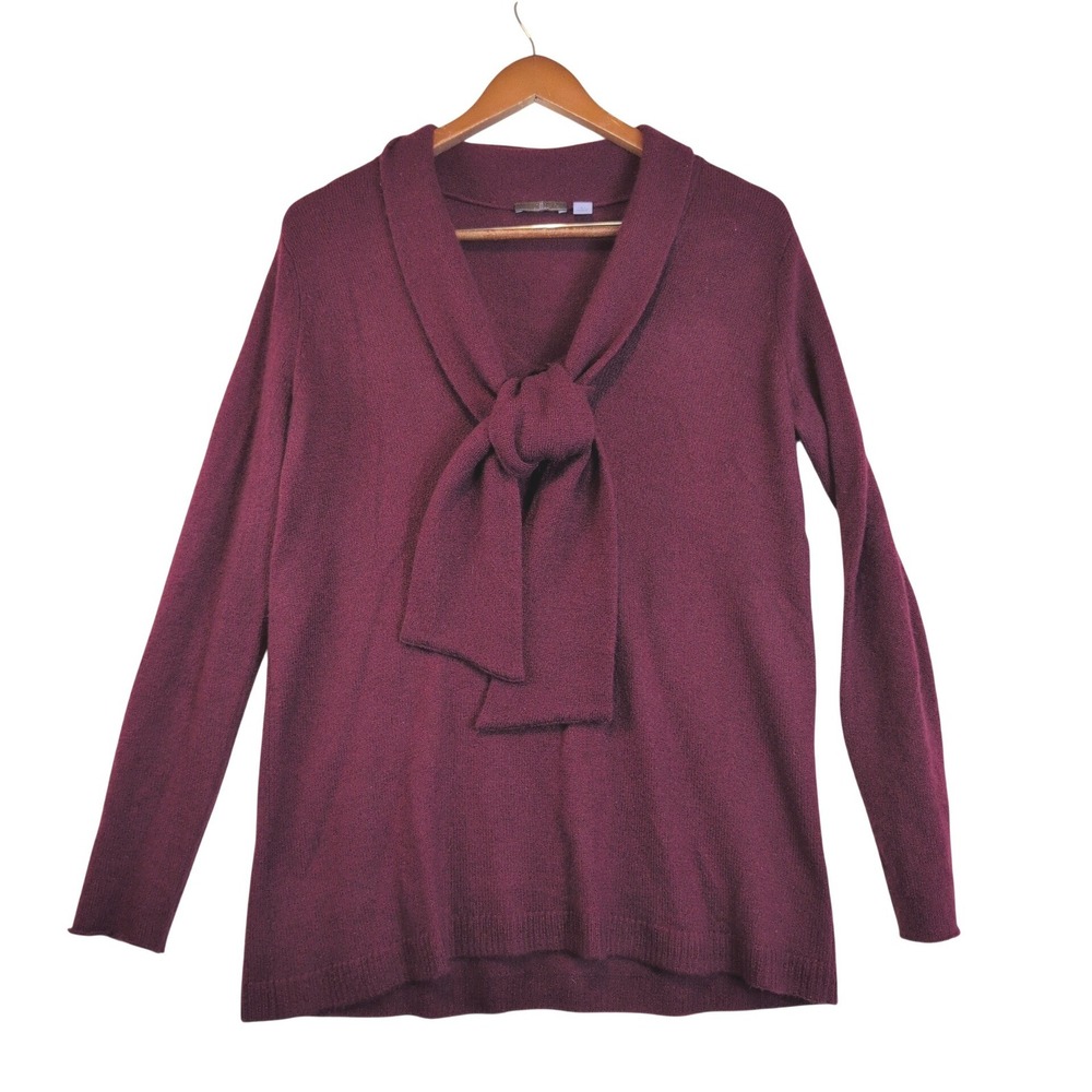 100% Cashmere Cullen Burgundy Tie Neck Lng Sleeve Sweater Sz Lg Luxury Cozy Soft